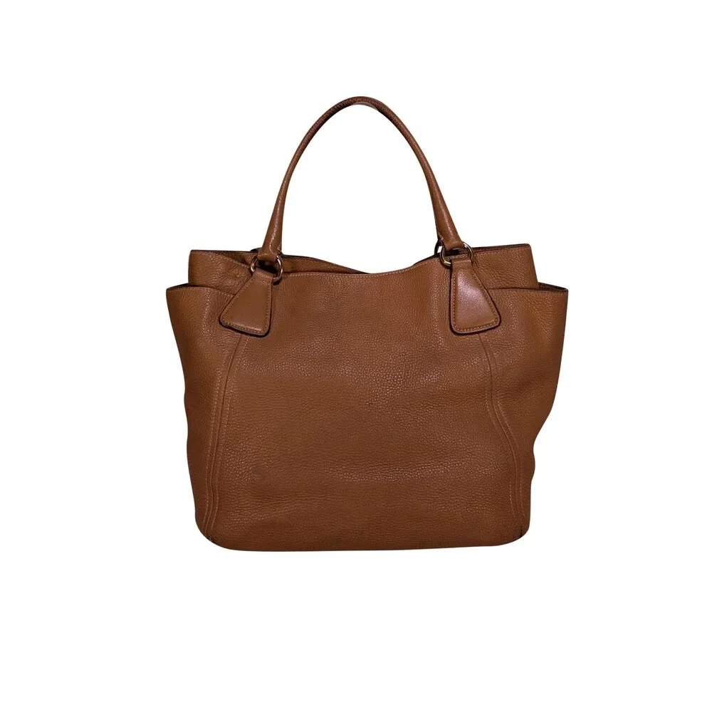 Prada - Tan Pebbled Leather Vitello Daino Satchel Bag